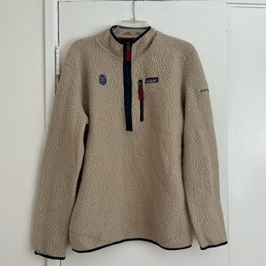 Patagonia Beige Fleece Sherpa Jacket with Navy Samsara Branded Accents